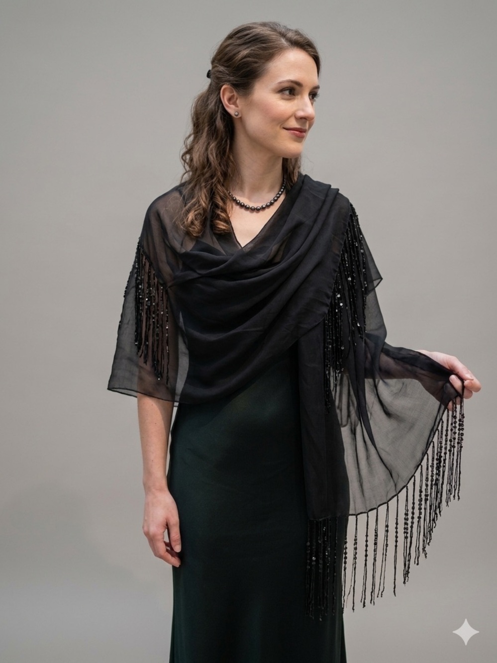 Elegant Beaded Sheer Shawl